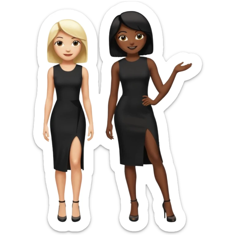 Blonde woman, black, tight, sleveless Dress, Slot left Leg,man black cut sticker