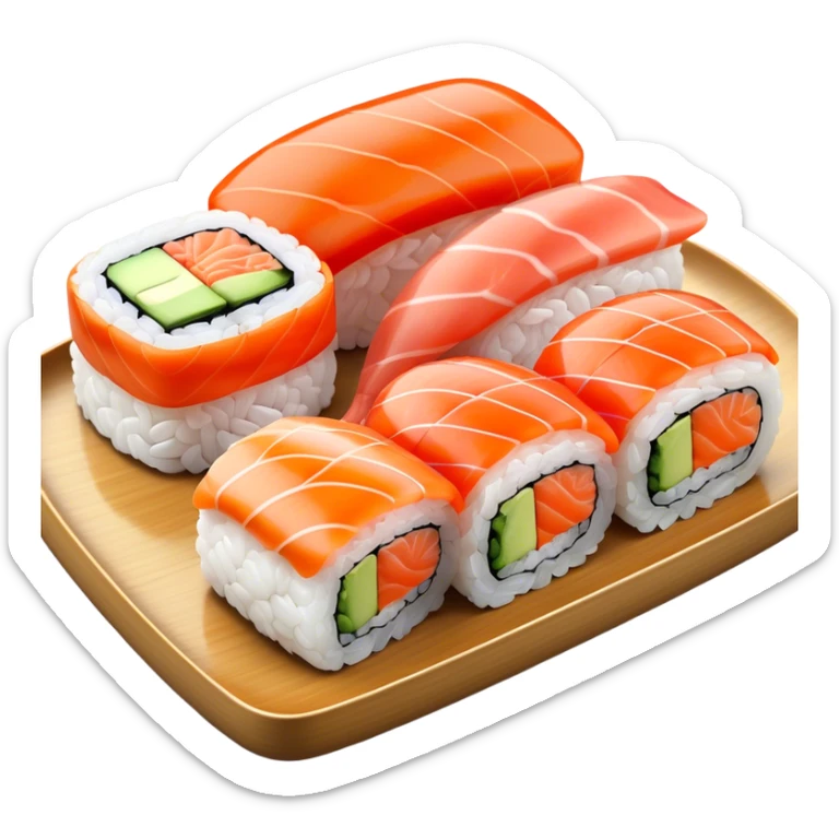 Sushi Cinematic Realistic Sushi Dish Emoji, depicted as one or two artfully arranged pieces of fresh sushi, rendered with delicate textures and subtle, natural lighting that highlights its refined simplicity. sticker