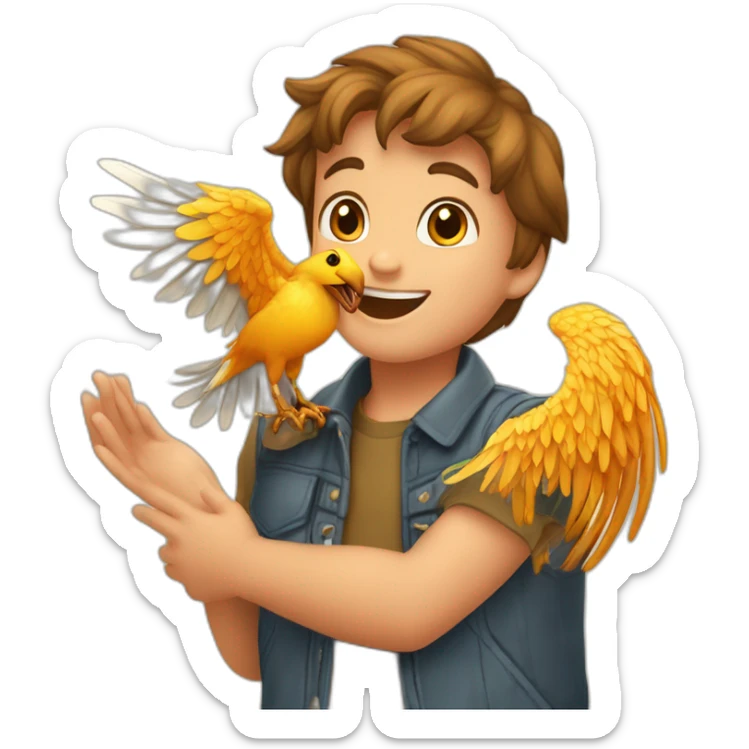 niños felices de la mano y un ave fenix de fondo sticker