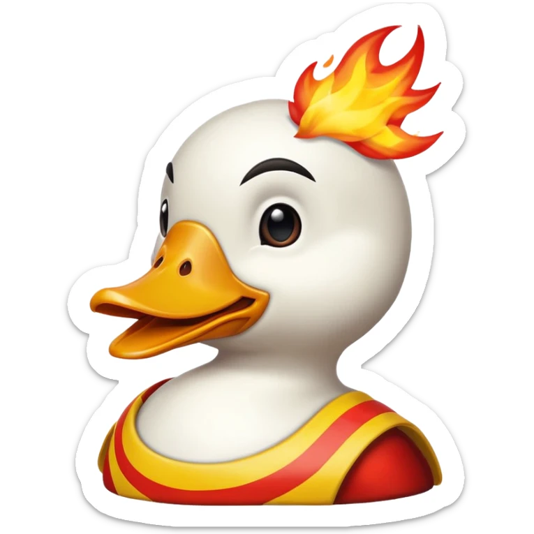 A flaming duck head red as the colour and yellow beak with flames coming off the back and a finish line flag behind the head sticker