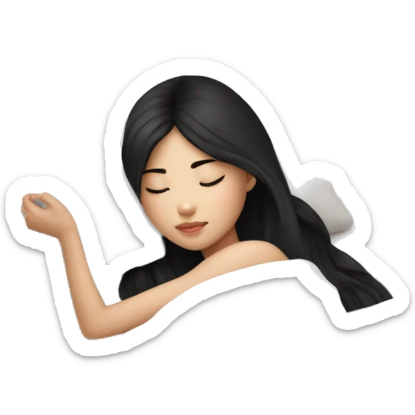 asian cute girl with long beauty black hair sleeping with white blanket and pillow sticker