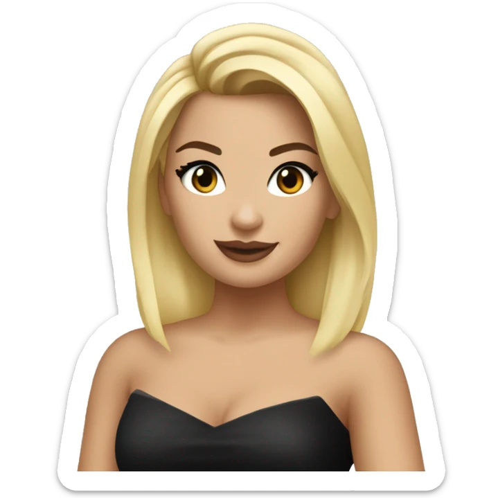 Emoji of Demi Lovato with blonde hair in a black mini dress, confidently pointing forward with a stylish, influencer vibe sticker
