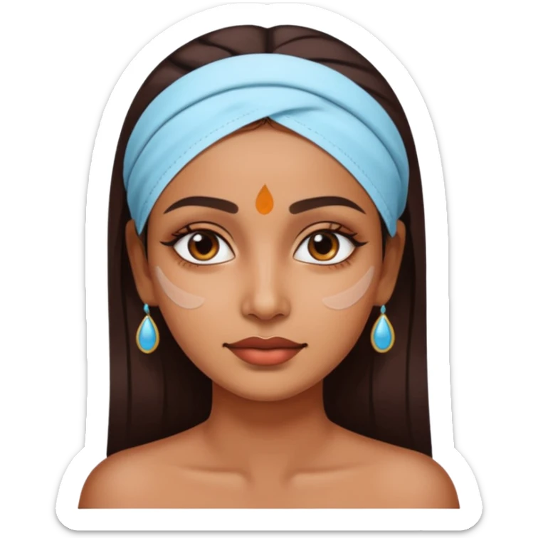 make an emoticon of a woman that has gel-like under eye patches of skincare of transparent color and make the woman slighlty indian sticker