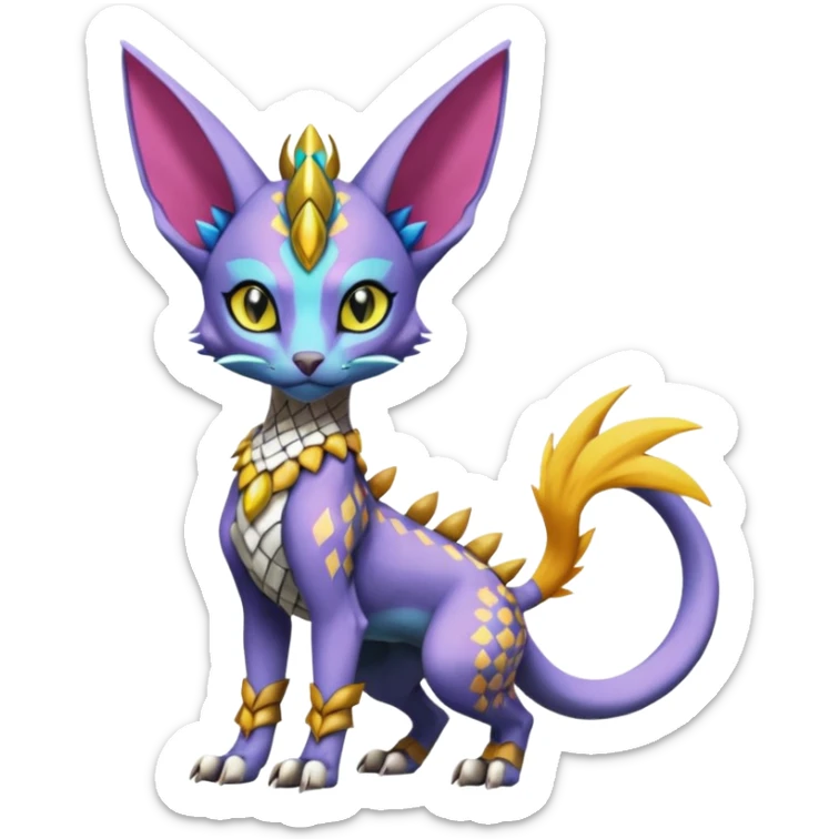Colorful Meloetta-Sphynx-Lykoi-Sergal-Renamon-Wargreymon-Pokémon-Digimon-Fakémon-fusion-hybrid-creature sticker