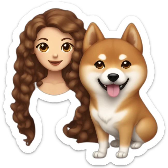 Cute Shiba-dog with her their mistress, a woman with brown and curly hair sticker