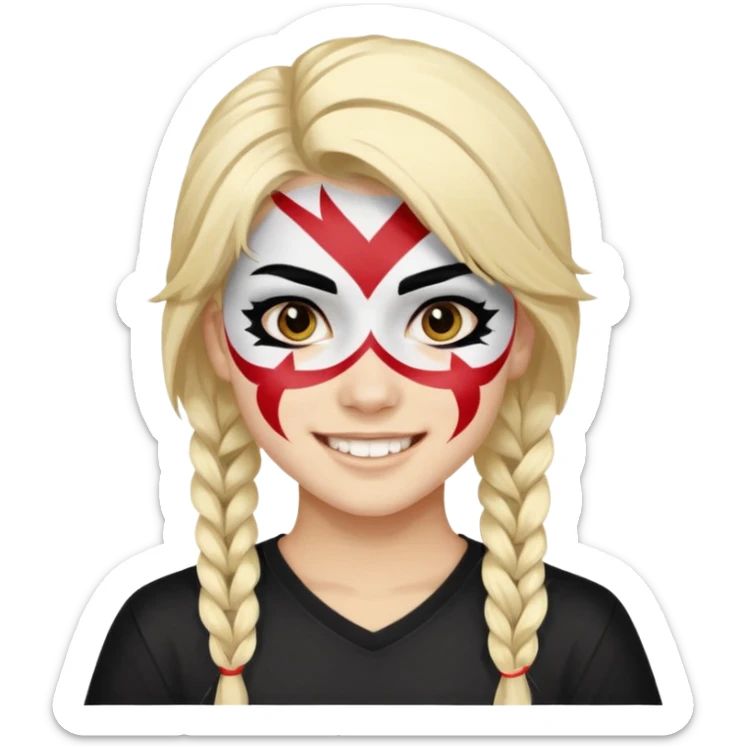 A black hair teen supporter with bold full-face paint, smiling with fierce team spirit. blonde hair sticker