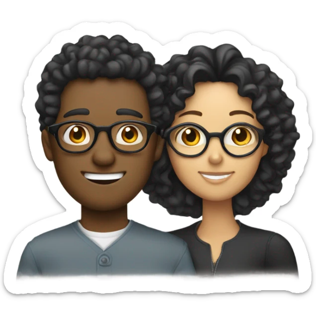 Two people man and woman man wearing glasses and has curly hair woman has blonde and black hair hugging  sticker