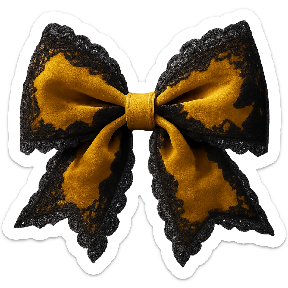 Add lace and velvet details to the gothic yellow bow in a photorealistic style. Keep the background transparent if possible. sticker