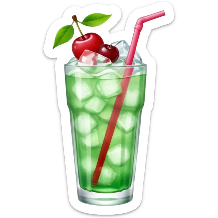 Japanese cream soda on a glass with ice cherry on top sticker