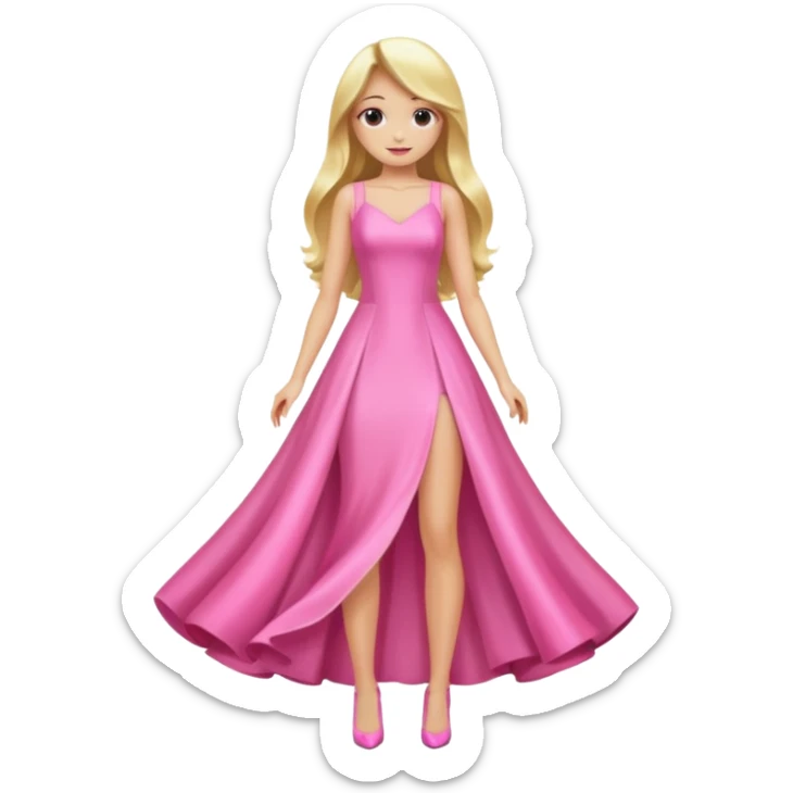 woman long blonde hair pink shiney dress full body sticker