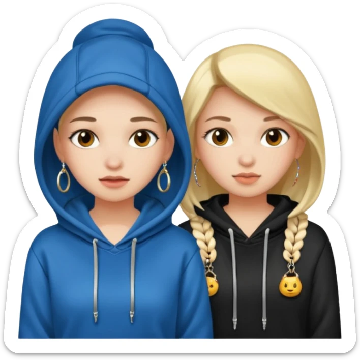  2 girl in hoodie with jewelryemoji sticker