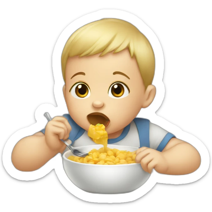 Baby boy eating sticker