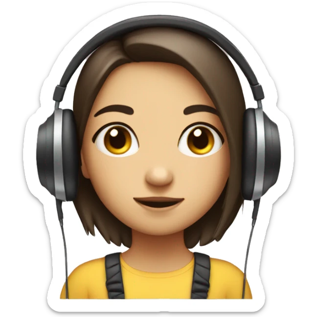  Cute girl wearing headphones but without eyes her eyes are white. One eyebrow upside other is down. In half profile sticker