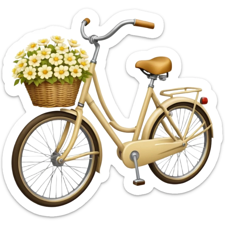 Vintage beige bike with a basket and flowers  yellow and white  sticker