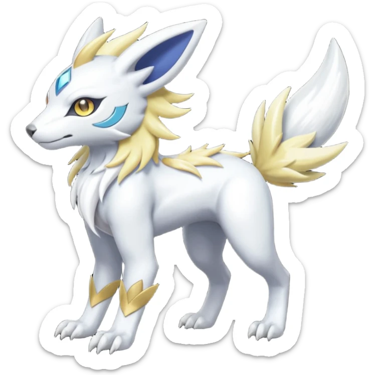 Shiny Albino WereGarurumon-Meloetta-Renamon-Absol-fusion-hybrid-creature (full body) sticker