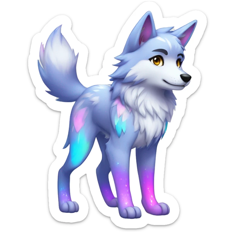 Anthro Colorful Shiny Fionbri-Falvie-sparkle-wolf-sona with shiny markings full body sticker