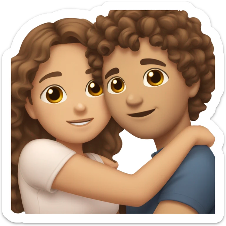 Cute chubby Girl with brown curly hair hugging a tall handsome boy with brown hair sticker