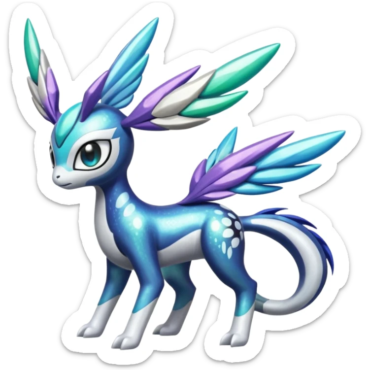 Shiny Spotted Striped Colorful-Fruity-Splash-marked Meloetta-Kyurem-Dialga-Suicune-Pteromon-hybrid sticker
