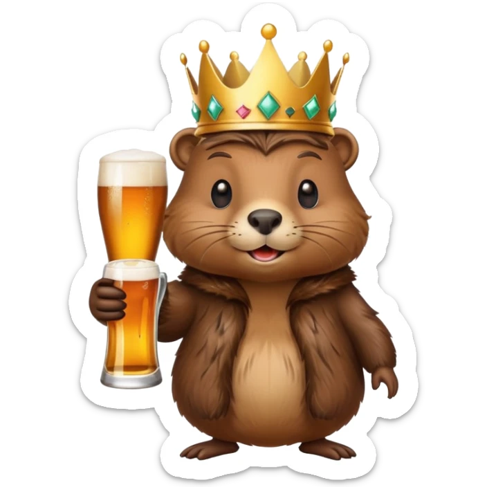 beaver with a crown on her head and a glass of beer in her hands sticker