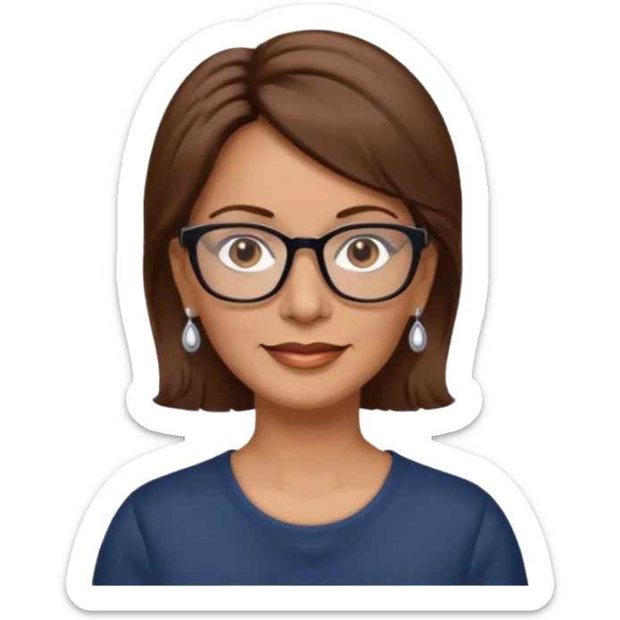 Women 50 years, brown eye and hair with glasses and earing sticker