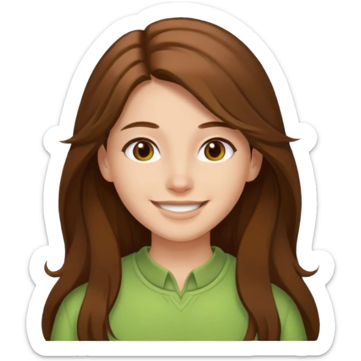 

"You have long brown hair that frames your face beautifully. Your skin is fair, giving you a fresh and youthful appearance. You have a warm smile that lights up your features. Your style is casual and comfortable, often wearing soft colors like light green that complement your look."

 sticker