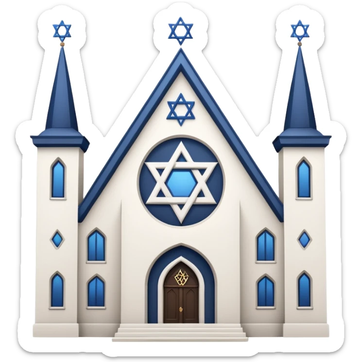 reform jewish synagogue similar to historical religious architecture in europe. the building should be white in color, feature gothic architectural elements and star of david as main symbol. no crosses, christian symbols, the color blue and any visual associations with israel. ios style. sticker