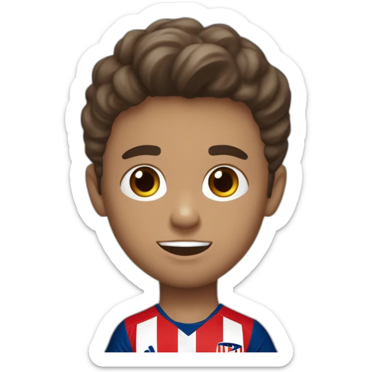 Niño de 6 años, pelo castaño, ojos marrones  con camiseta del Atlético de Madrid sticker