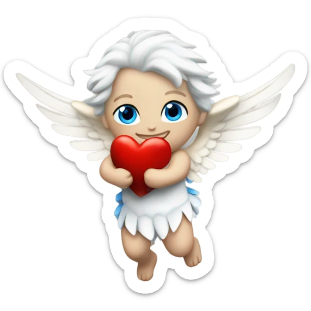 Realistic Photo of flying pale cupid with blue eyes and red heart arrow  sticker