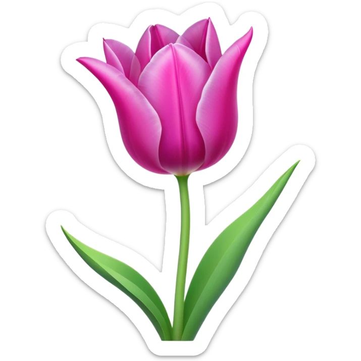 Cinematic Realistic Tulip Emoji, Elegant and simple, with soft, smooth petals in shades of pink and purple, gently curved and reaching upward. The slender green stem contrasts against the delicate bloom, while surrounding greenery adds a peaceful touch. Soft glowing outline, capturing the essence of springtime beauty and grace in a delicate tulip. sticker