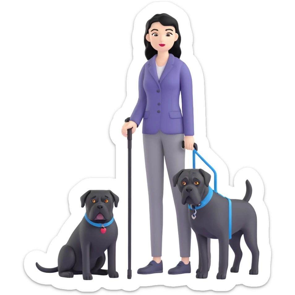 Fashionable woman with long black hair and a black Cane Corso dog sticker