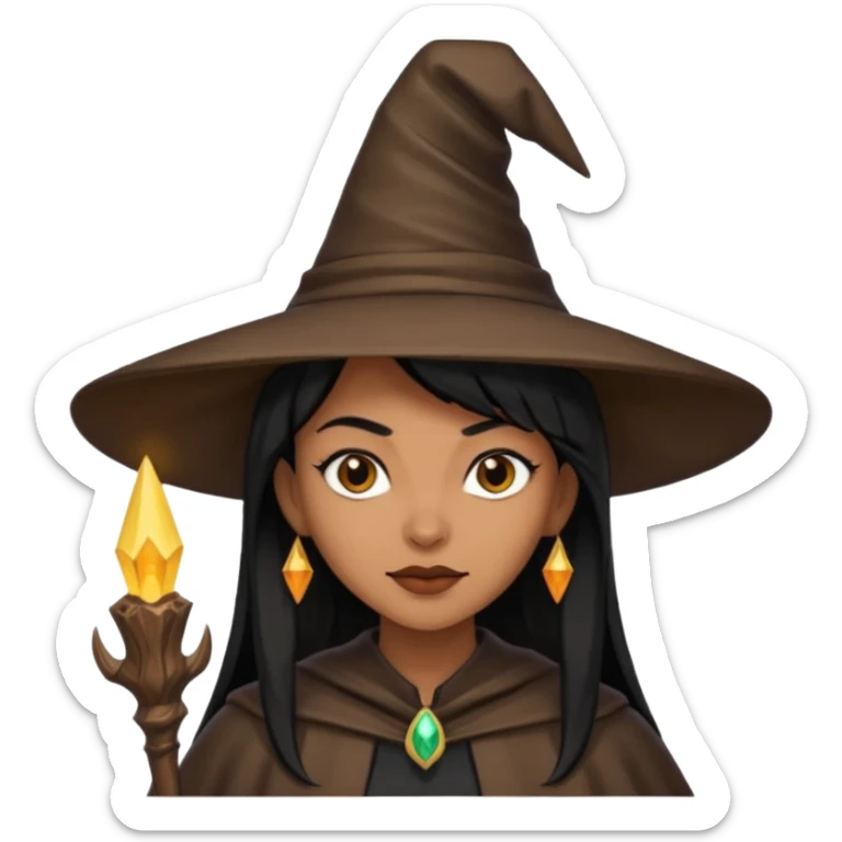 light brown skin witch with hat. black hair sticker