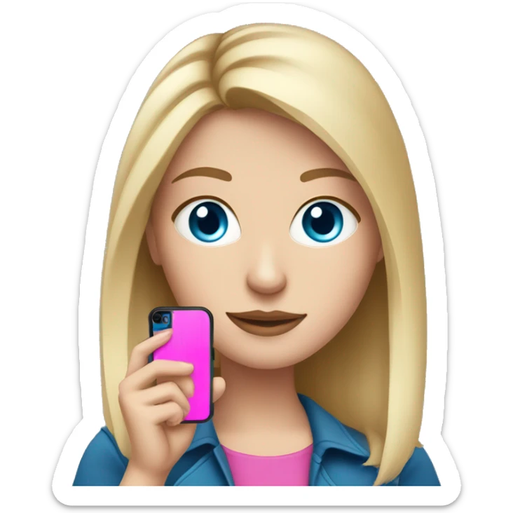 a white girl with blue eyes and dark blonde holding a pink cell phone sticker
