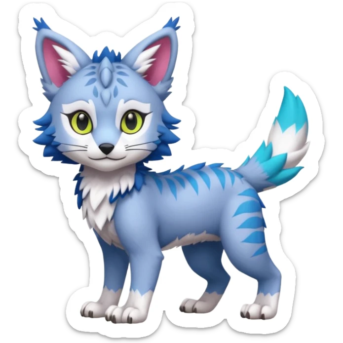 Colorful tropical kawaii cute Lynx-Trico-Sergal-Wolf-Vernid-Fakémon-Pokémon-creature (full body) sticker