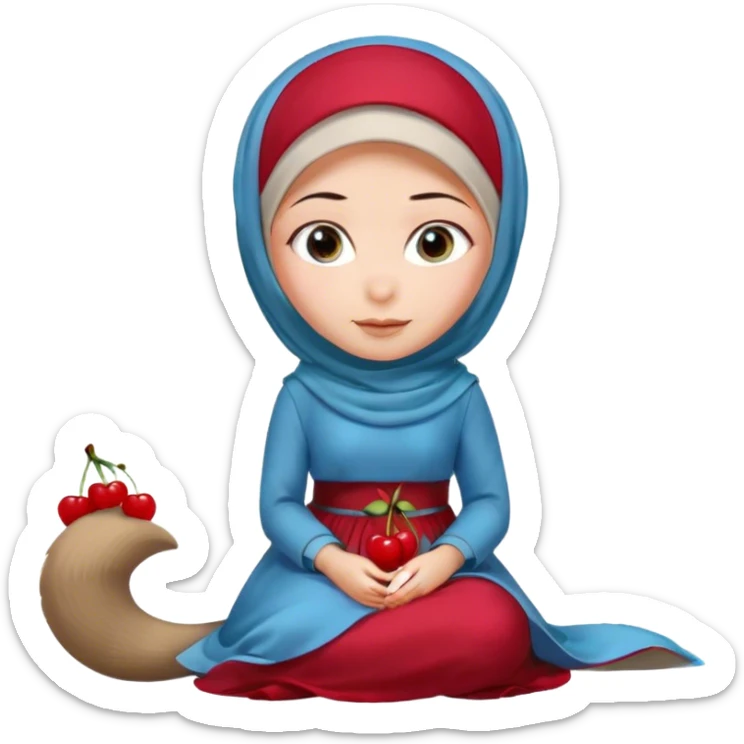 Turkish beautiful finish Konya girl blue eyes with hijab and cherry dress long tailed on the floor  sticker