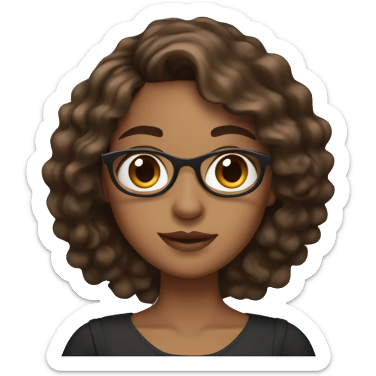 Latina with wavy brown hair and brown skin tone and brown eyes holding an iPad pen sticker