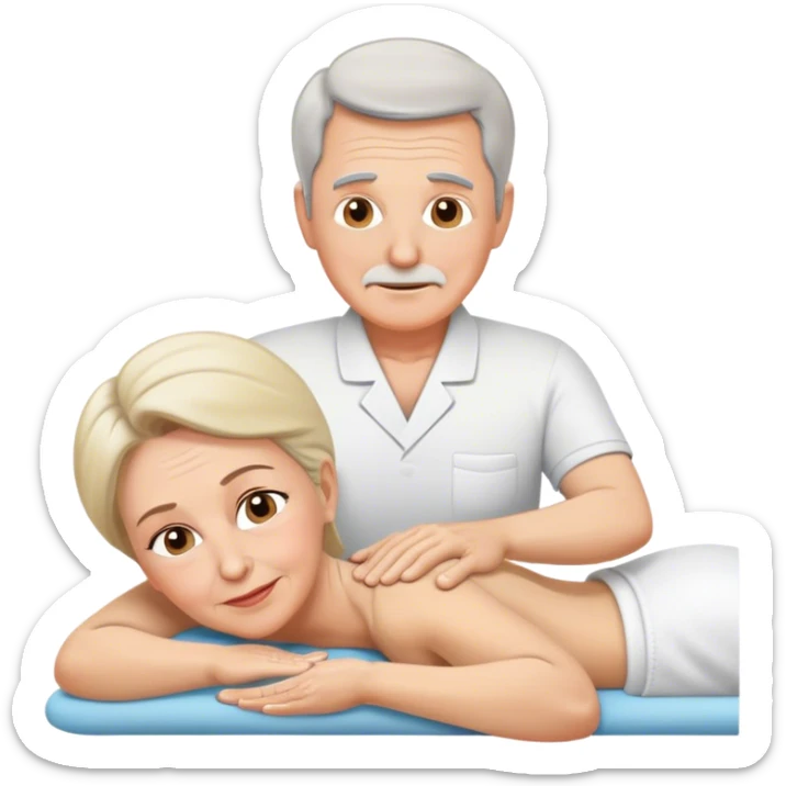60-year-old white man giving massage o 60-year-old white woman sticker