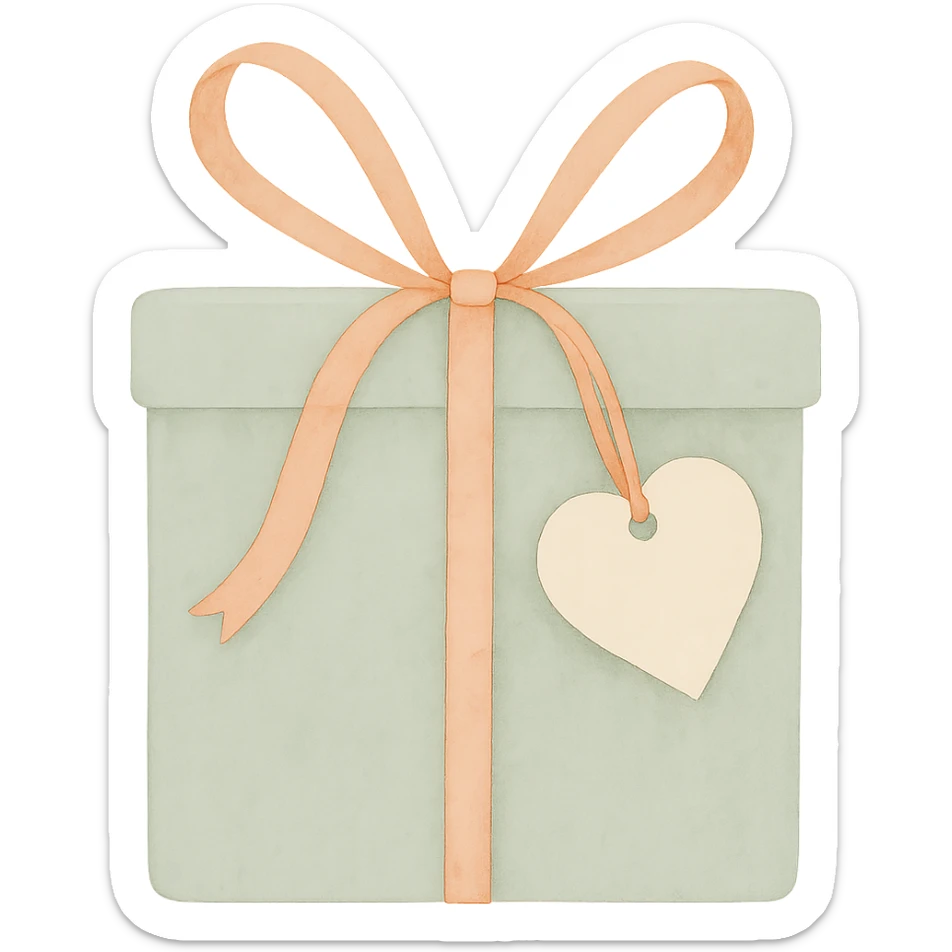 Change the gift tag to a heart shape, keep the watercolor art style, no background. sticker