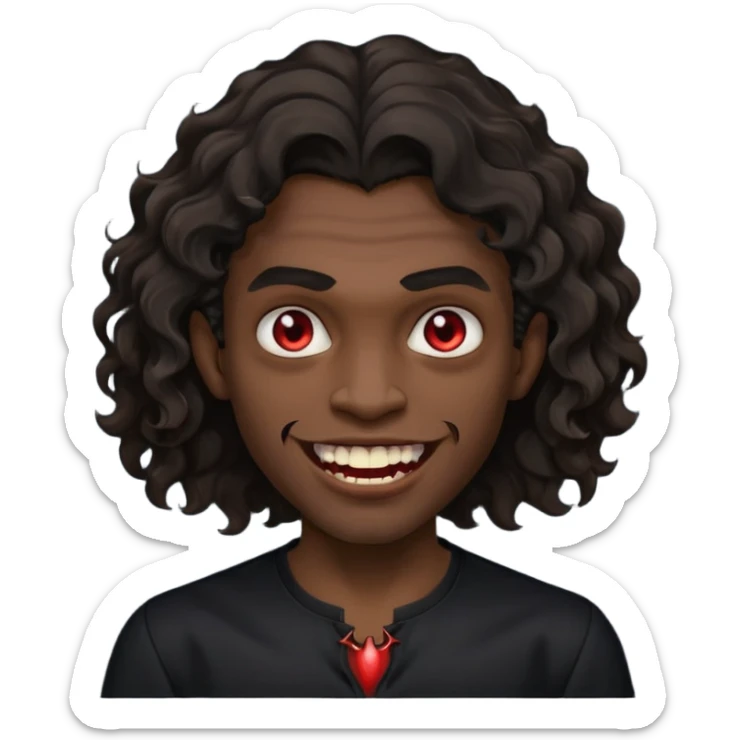 black skinned person with a black shirt on make the haircut have waves with vampire teeth sticker