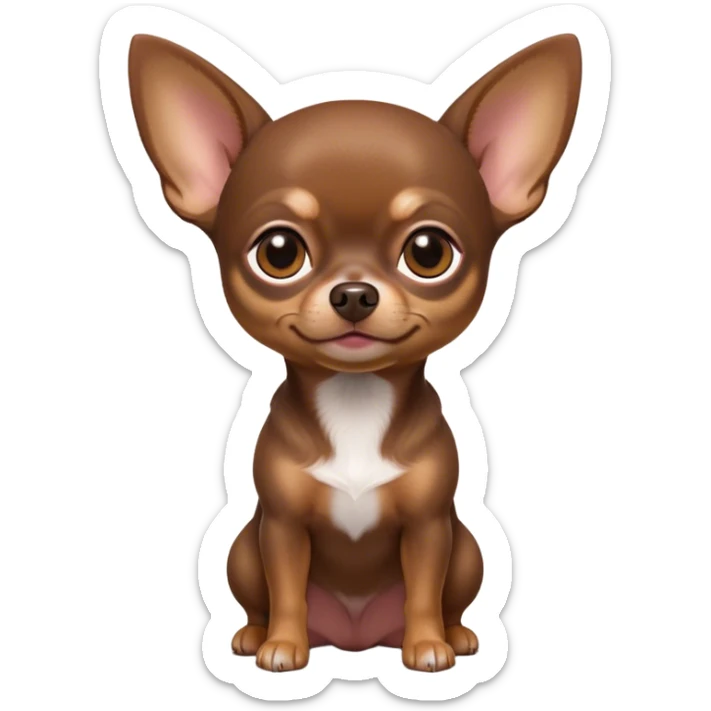 Cinematic Noble Chocolate Short Haired Chihuahua Portrait Emoji, Poised and regal, with a compact, muscular build and a sleek, well-groomed chocolate coat, deep-set soulful dark eyes, Simplified yet sharp and sophisticated features, highly detailed, glowing with a soft, dignified glow, high shine, intelligent and loyal, stylized with an air of strength, focused and attentive, soft glowing outline, capturing the essence of a watchful and confident guardian, so majestic it feels as though it could step out of the screen with effortless authority! sticker