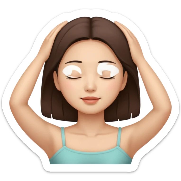 Asian woman with closed eyes receiving a head massage, calm and happy sticker
