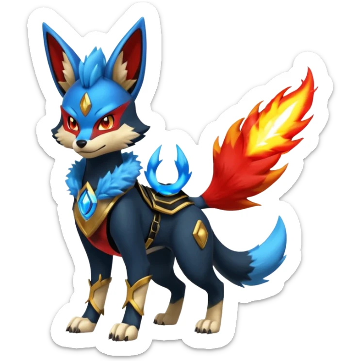 Edgy futuristic Delphox-Zeraora-Lucario-fusion sticker