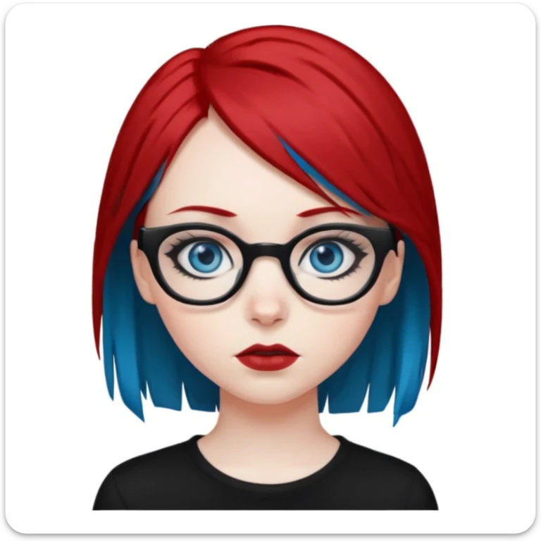 Emo Caucasian girl with blue eyes, black and red hair with glasses sticker