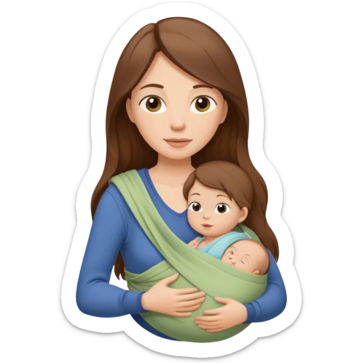 Pregnancy babywearing mom with long brown hair and fair skin with a small baby and wrap  sticker
