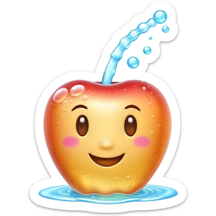 3D Apple style emoji of bubbly soda pop, fizzy bubbles rising, translucent sparkling liquid, isolated on white background, soft shadows, high detail, playful and cute. sticker