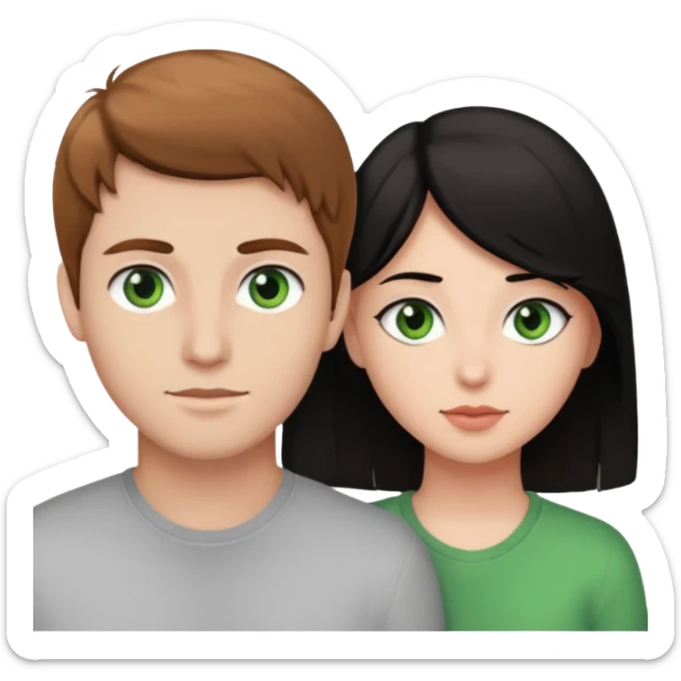 A boyfriend with light brown hair and green eyes next to his girlfriend with black eyes and black hair sticker