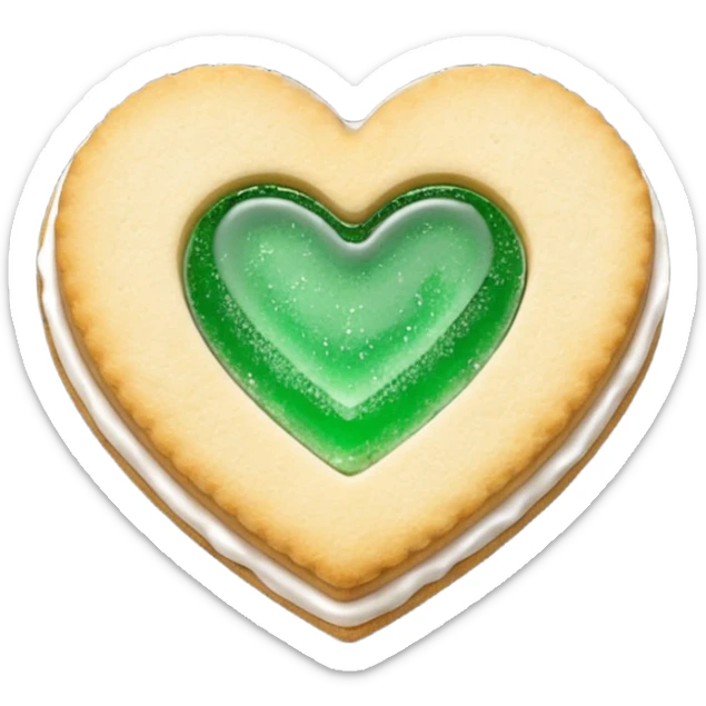 Realistic shortbread cookie in the shape of a heart with mint jelly middle filling and sprinkled powder sugar on top. sticker