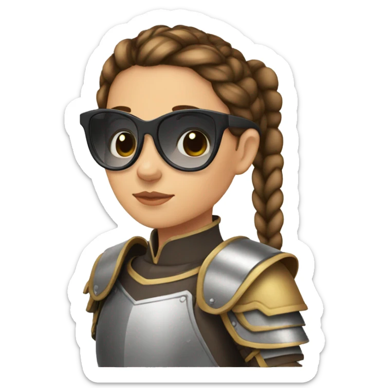 Girl knight with French braids, brown hair and sunglasses sticker