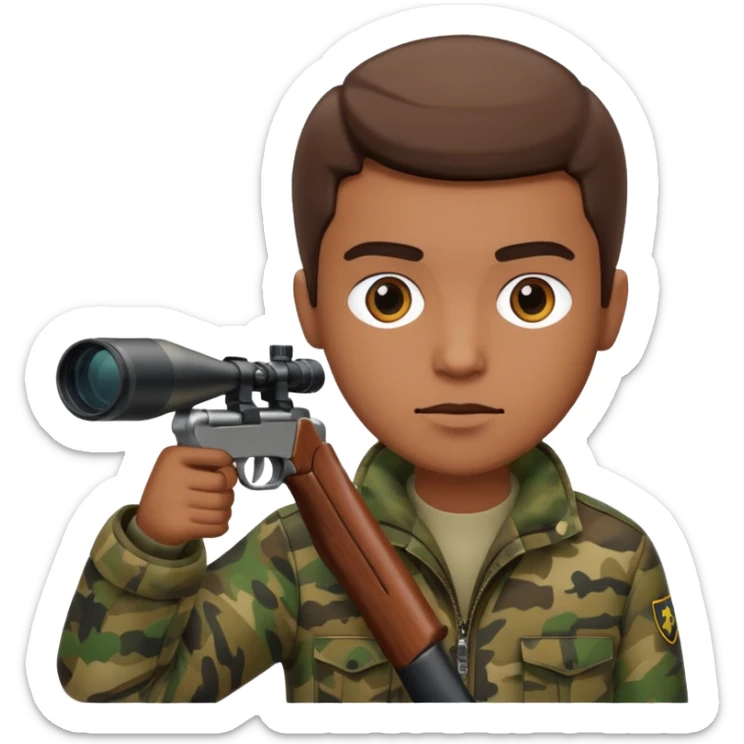 Male Hunter shooting a shotgun and holding it up to his face like he is looking through the scope to shoot something  sticker