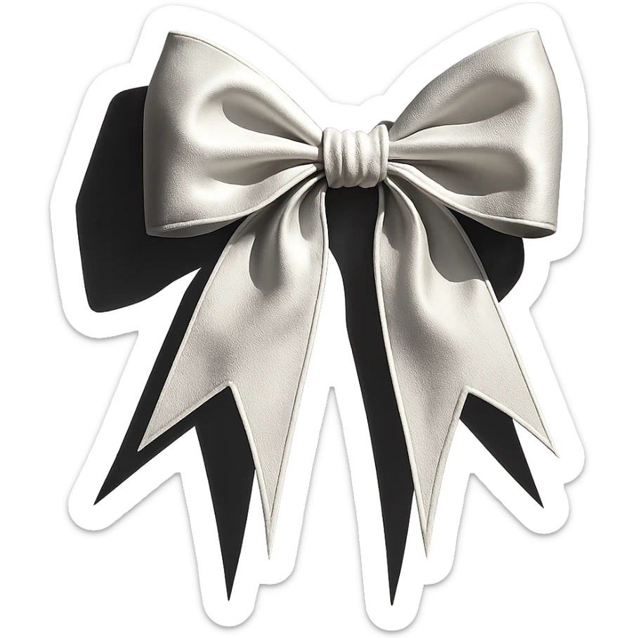 white gothic bow, dramatic shadows, no background, transparent background sticker