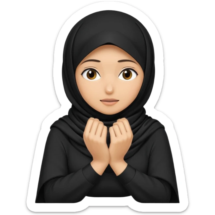Hijabi girl sitting and hiding her face from her hands made into half open fists and completely covered her face sticker